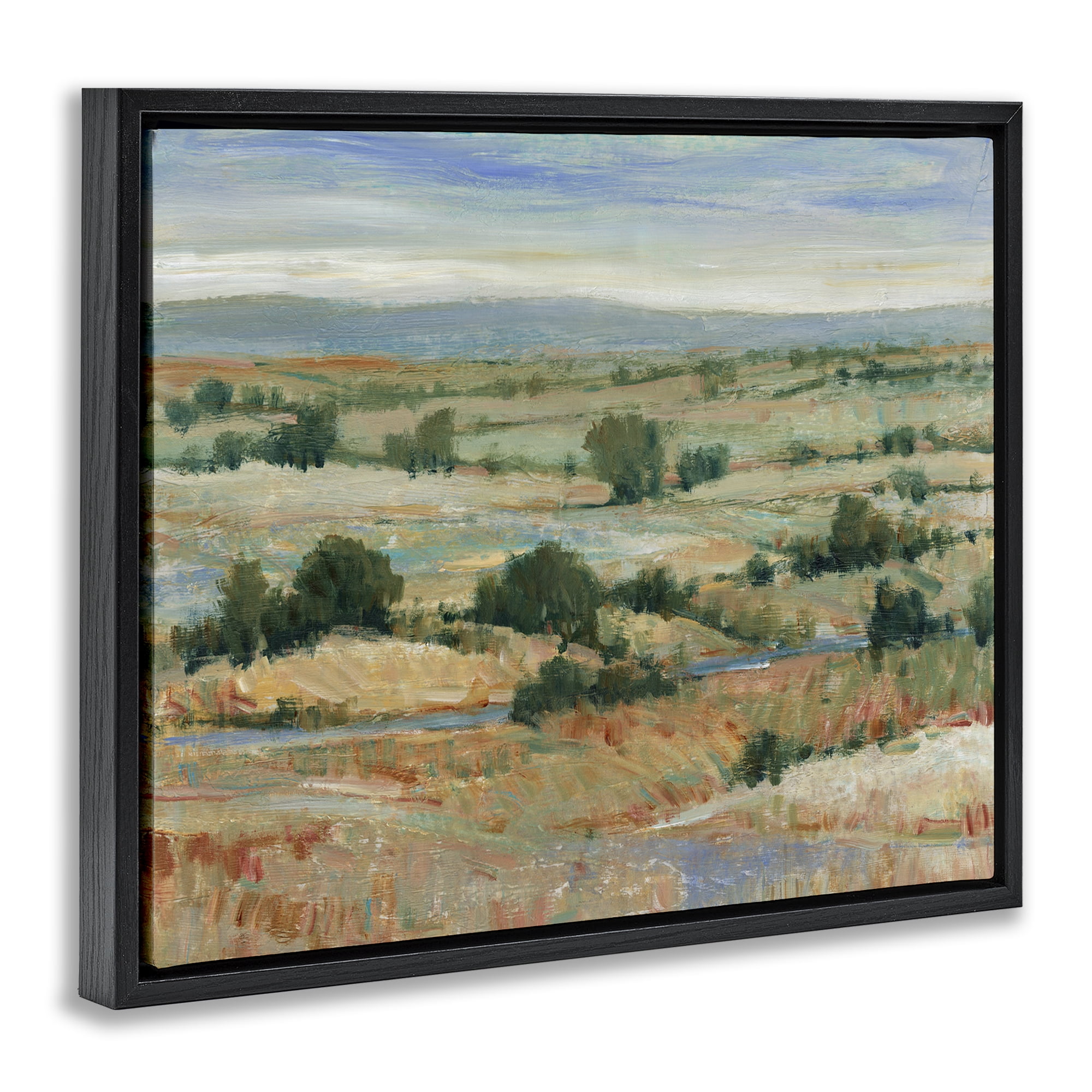Stupell Industries Distant Farmland View Landscape & Nature Painting Black Floater Framed Canvas Art Print Wall Art, 21 x 17