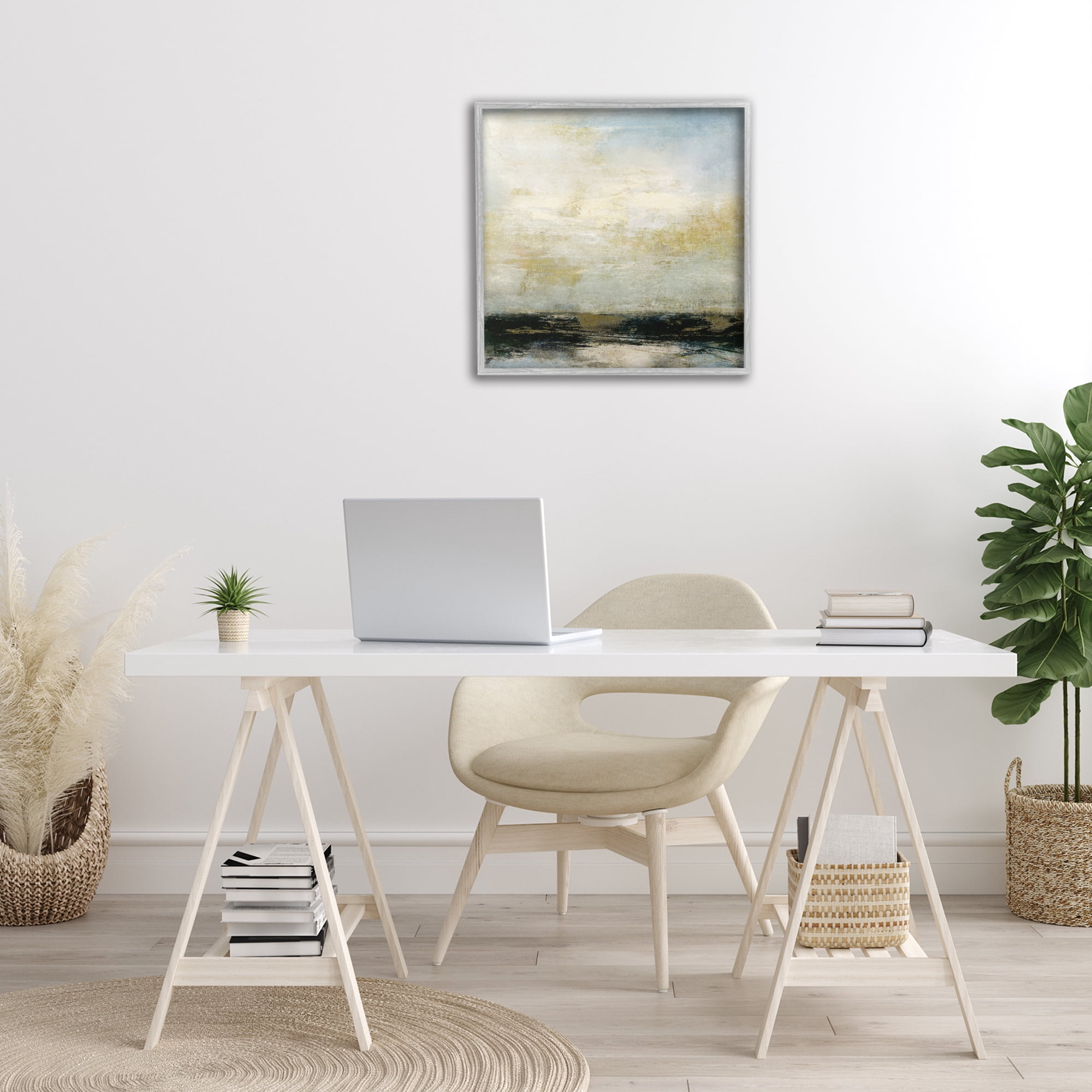 Stupell Industries Abstract Paint Streak Landscape Landscape Painting Gray Framed Art Print Wall Art, 24 x 24