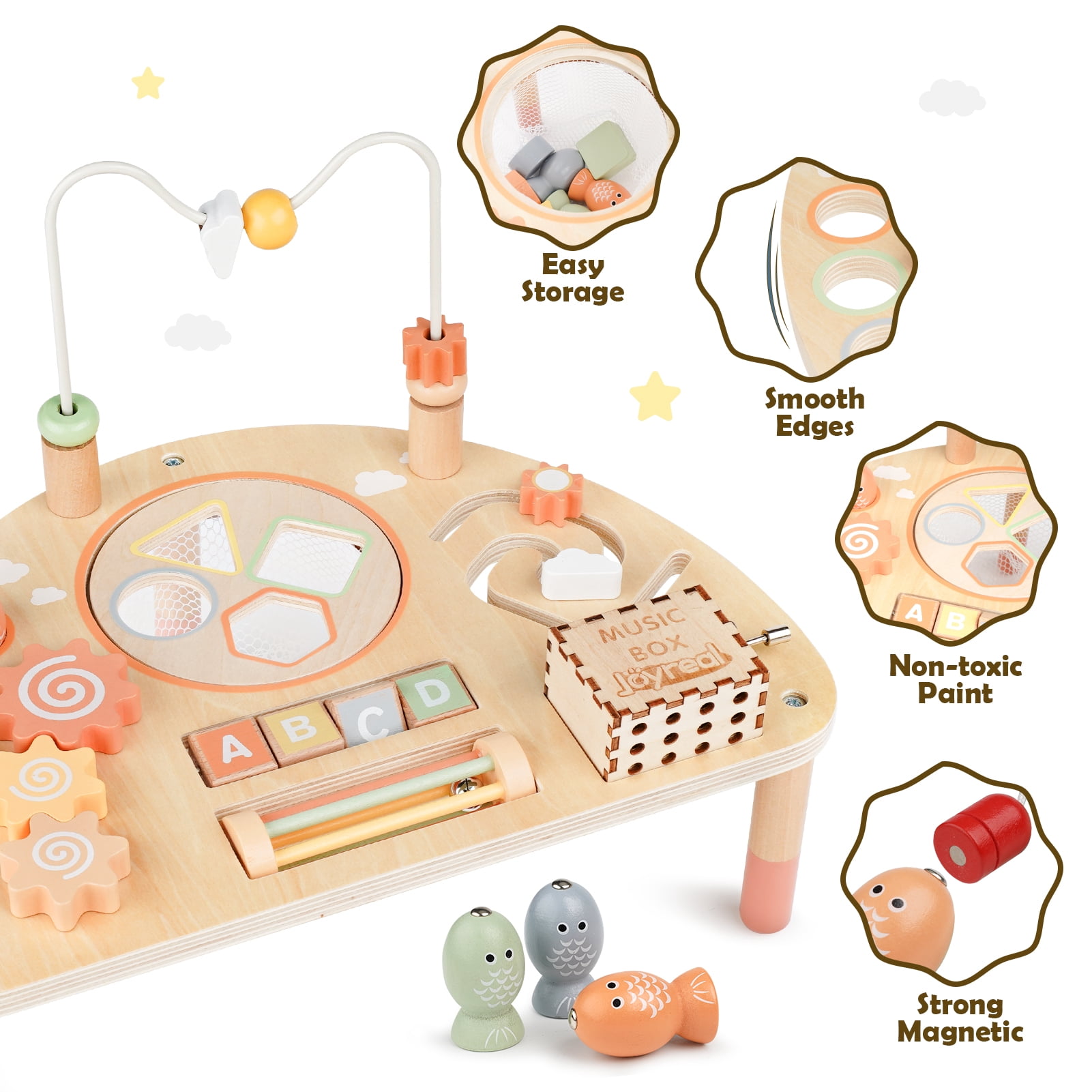 Vanplay 8-piece Wooden Sensory Play Table and Chair Set for Kids 18 Months and Up