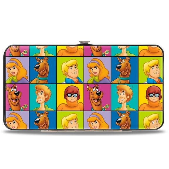 Scooby Doo Wallet, Hinged, Scooby Doo Character Face Blocks Multi Color, Vegan Leather