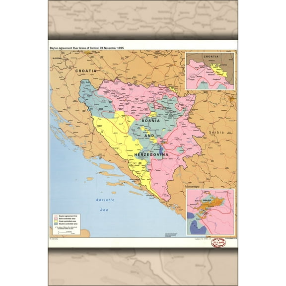 24"x36" Gallery Poster, cia map Dayton agreement Bosnia Herzegovina '95