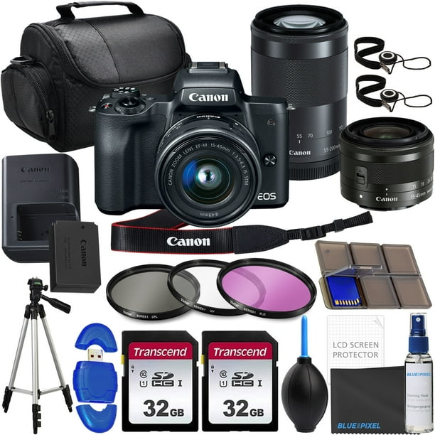 Canon Eos M50 Mirrorless Digital Camera With Ef M 15 45mm Lens And Ef M 55 0mm F 4 5 6 3 Is Stm Lens 4k Video With 64gb Advanced Photo And Travel Bundle Walmart Com Walmart Com