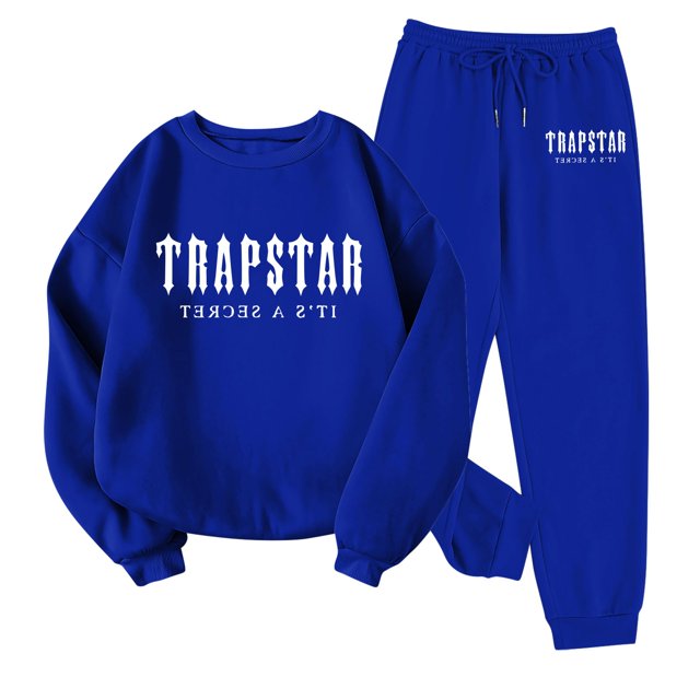 Trapstar Chandails Molletonnés à Col Rond pour Femmes Ensembles Manches Longues Graphiques Chandails Molletonnés pour Femmes Amples Trapstar Style de Rue Hip-hop Chandails Molletonnés à Enfiler+pantalon de Survêtement Ensemble pour Femmes de 2 Vêtements Classiques pour Femmes (Marine, G)