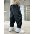 thumbnail image 4 of ZHOUCHANKIDS Boys Baggy Jeans Loose Fit Denim Pants Elastic Waist Casual Trousers with Pockets Comfortable Streetwear for Kids Age 4-13 (Black-c, 10-11 Years), 4 of 7