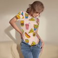 thumbnail image 3 of Bingfone Motif Pizza Hamburger Justaucorps à Col Rond pour Femmes, Justaucorps à Manches Courtes à Boutons-Pression, Adapté pour Fête, Sports, Usage Quotidien-Moyen, 3 of 7