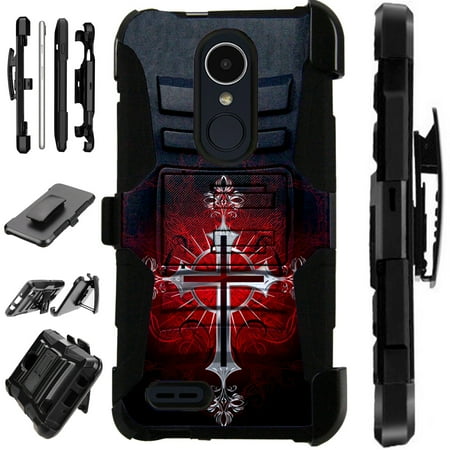 Grace Gothic Collection - For LG K20 Plus LV5 | K20V V | Harmony | Grace | K10 (2017) Case Hybrid Phone Cover LuxGuard Holster (Red Gothic Cross)