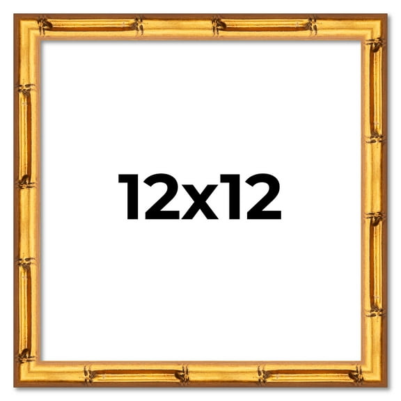 12x12 Frame Gold Bamboo Solid Wood Picture Frame | 0.75 Inch Moulding Width | Interior Frame Depth