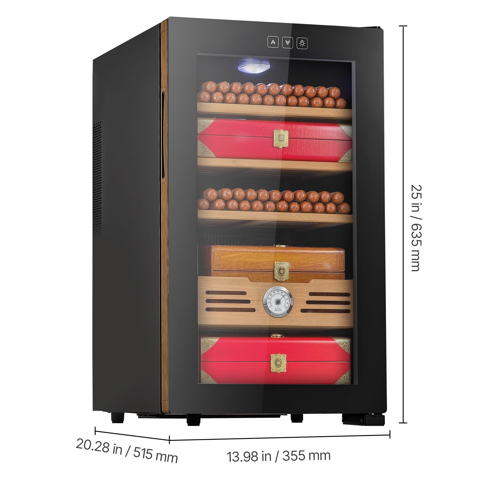 KFFKFF Electric Humidor Cabinet, 48L Capacity, Holds Up to 350 Cigars, Features Cooling Temperature Control, Spanish Cedar Shelves and Drawers, Mechanical Hygrometer, Four-Tier Design