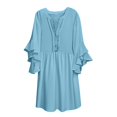 thumbnail image 1 of VEKDONE Fashion Open Collar Ladies Slim Mini Collar Rib Sexy Slim Long Dress Blue XL, 1 of 4