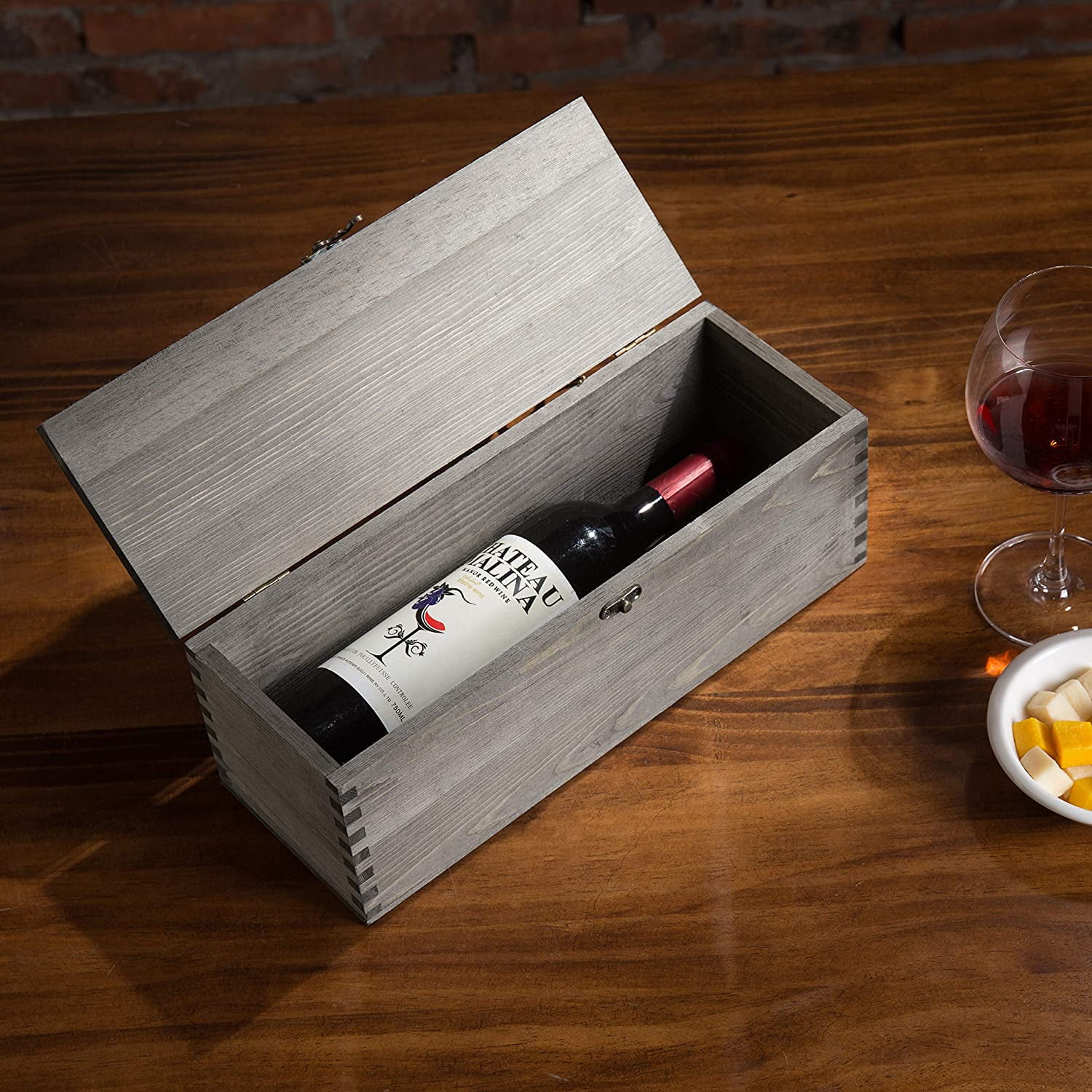 MyGift Wood Wine Box with Straps Bottle Carrier
