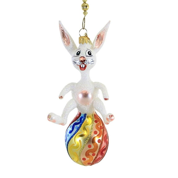 White Bunny On Decorated Egg - 1 Glass Ornament 6.25 Inch, Glass - Ornament Easter Sprind 09867