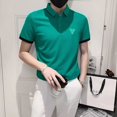 thumbnail image 3 of Camiseta tipo polo informal elegante de Kpop para hombre, ropa verde normal, lisa, con cuello, camisetas para hombre, estética, novedad, ropa de calle, tops populares, 3 of 5