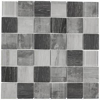 MTO0336 Modern 2X2 Squares Gray Glossy Wood Grain Recycled Glass Mosaic Tile