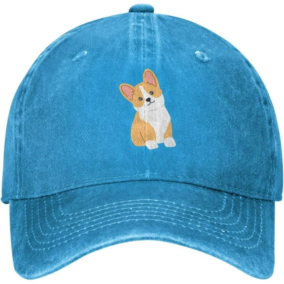 Kawaii Corgi Dog Distressed Adjustable Washed Denim Mens Dad Trucker Hat Baseball Ball Cap for Men