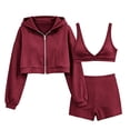 thumbnail image 4 of FchengtaiS Women 3 Piece Tracksuit Sets Long Sleeve Zip Up Cropped Jacket & Sport Bra & Matching Shorts Outfits Casual Athletic Sweatsuits, 4 of 7