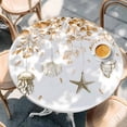 thumbnail image 3 of Orange Coastal Fitted Tablecloth with Elastic Edged, Round Table Cloth for Dining Table, Summer Eucalyptus Leaves Beach Ocean Starfish Waterproof Oil Proof Table Cover for Indoor Outdoor 55"-60", 3 of 9