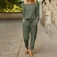 thumbnail image 2 of Women's Solid Color Linen Loose Top And Drawstring Linen Long Pants Set Outfits, 2 of 2