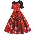 thumbnail image 1 of Fridja Robe de Fête Vintage à Manches Courtes et Col Rond pour Femmes de Noël, 1 of 9