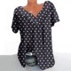 thumbnail image 1 of Qucoqpe - Blusa de talla grande para mujer, estilo informal, con estampado de lunares, cuello en V, manga corta, fruncida, para verano, en liquidación, 1 of 5