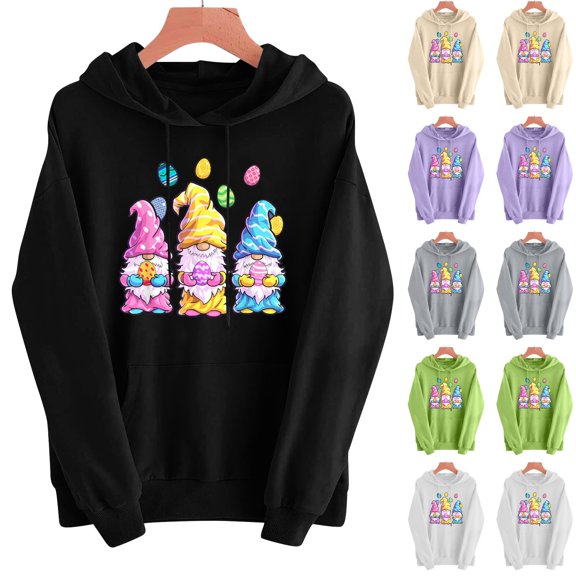 Nmnitkp Hoodies for Women Easter print Oversized Sweatshirt Graphic Hoodies Casual Long Sleeve Loose Pullover Tops with Kangaroo Pocket Black,L