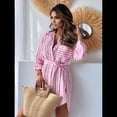 thumbnail image 4 of Camisas de Mujer con Botones, Blusas Casuales de Larga con Cuello Alto y Estilo Boyfriend Rayas Rosas M, 4 of 8
