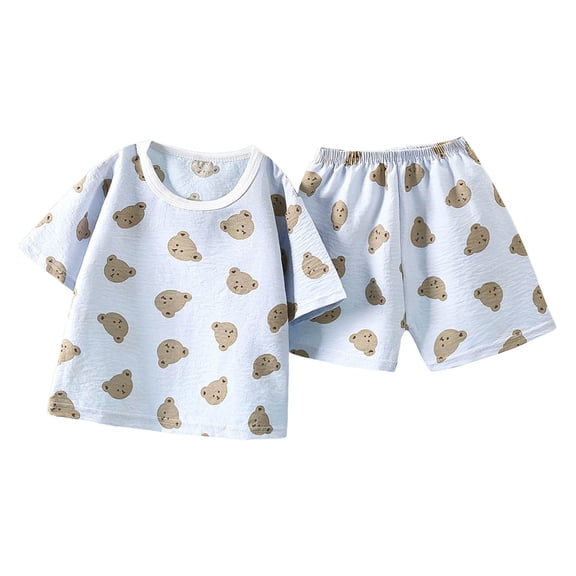 TBWNWG Girls' Summer Two Piece Set Loose Fit Cartoon Print Short Sleeve Pajamas and Casual Play Shorts,Size 5-6 Years