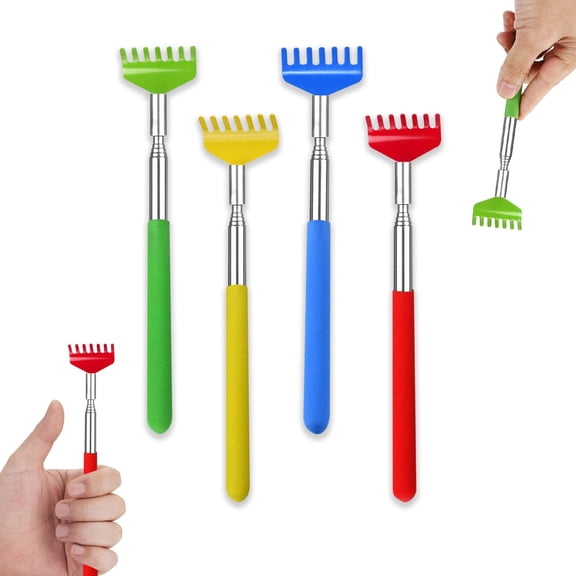 Portable Telescopic Metal Back Scratchers,4 Pack Multi-Colored Back Scratchers for Itch Relief,Extendable Hand Massager with Rubber Handles for Men Women