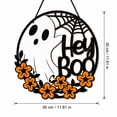 thumbnail image 3 of Halloween Wooden Door Hanger, Rustic Pumpkin Bat Ghost Themed Hanging Wall Plaque Sign,For Spooky Halloween Party Indoor Outdoor Home Front Door Porch Wall Holiday Decor (Hey Boo Ghost), 3 of 11