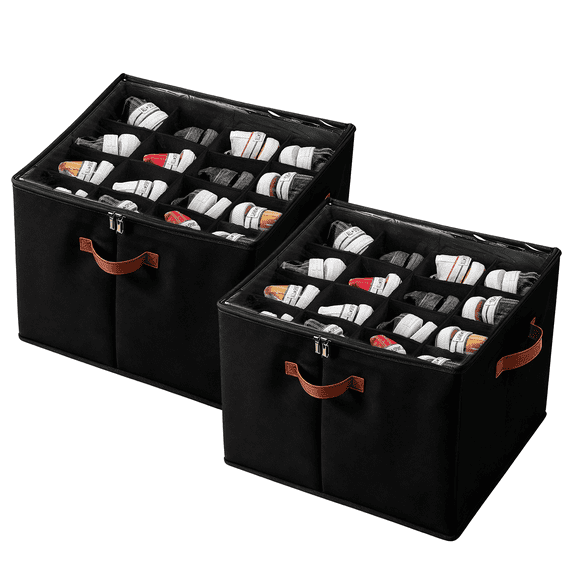 PKALQ 2 Pack Shoe Organizer for Closet, Foldable Shoe Storage Bins with Clear Cover, Space Saving Shoes Holder with 3 Handles, Shoe Box Storage Containers, Fits up to 32 Pairs, Black