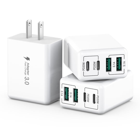 Paquete de 3 cargadores de pared USB C sccvee, 40 W, 4 puertos, carga rápida