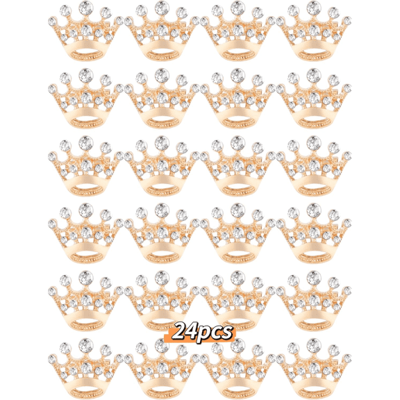 24pcs Gold Brooch Crown Pins for Women, Alloy Crystal Tiara Accessories Lightweight Lapel Pins for Clothes Bags Hats