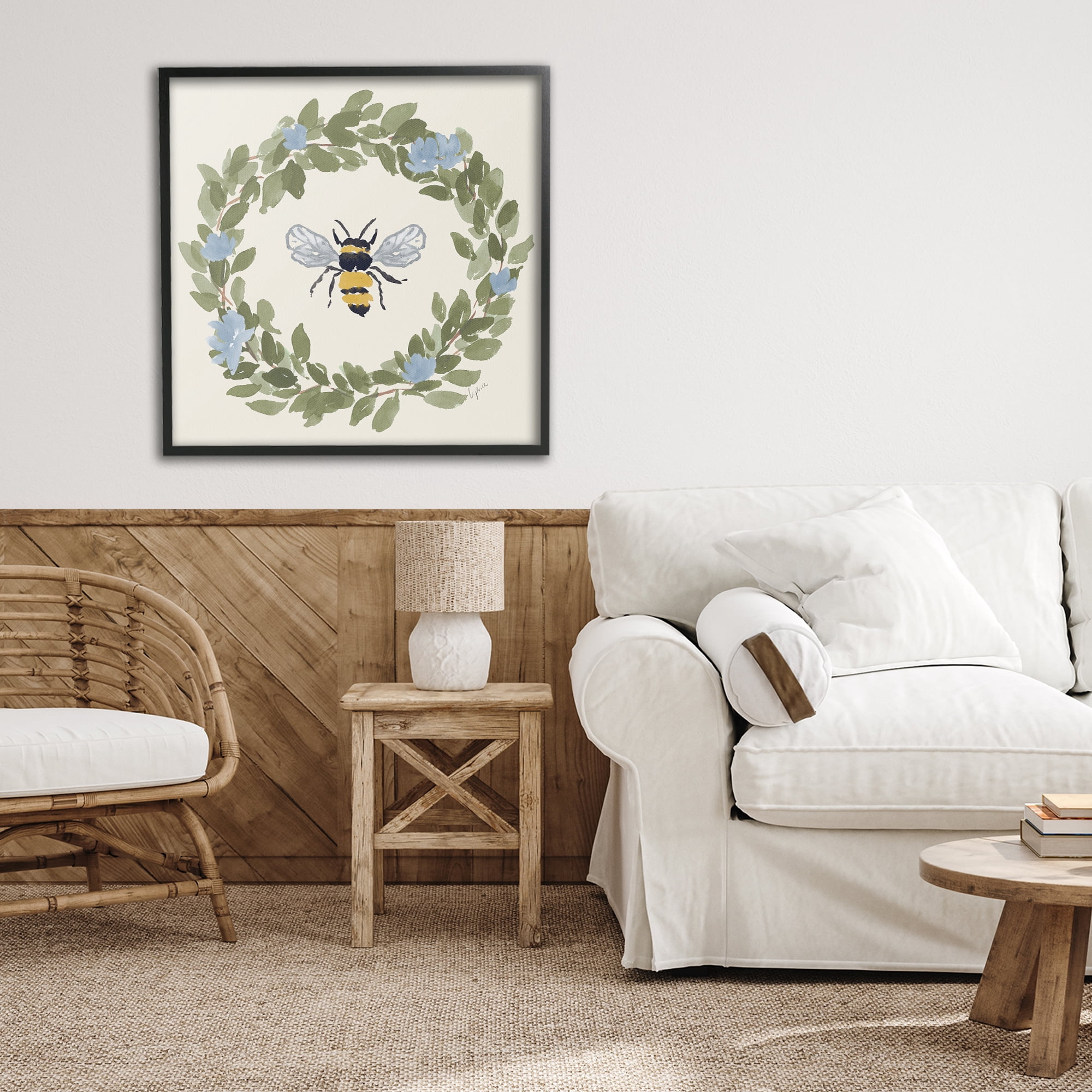 Stupell Industries Bee Celebration Wreath Black Framed Giclee Art, design by Lucille Price