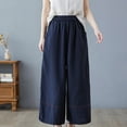 thumbnail image 6 of BLVB Womens Baggy Cotton Linen Wide Leg Pants Casual Comfy Elastic Waist Lounge Pants Lightweight Beach Trousers with Pockets, 6 of 7
