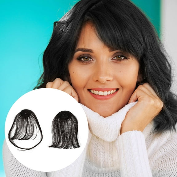 HORIALENCE Wig Bangs Black Human Hair 2Pcs 7.9x3in