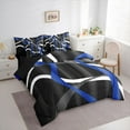 thumbnail image 3 of Homewish Wave Stripes Lines 7-Piece Bedding Comforter Set,Modern Geometric Desgin King Bedding Sets,Blue White Gray Bed Sheets For Boys Teens,Ultra Soft Home Decor Reversible, 3 of 8