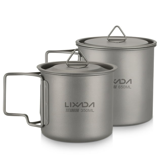 Kit de taza de titanio Copa de titanio ultraligera portátil para acampar al aire libre Tapa de agua de campo de campo , con manillable 300ml / 350ml / 450ml / 550ml / 650ml / 750ml