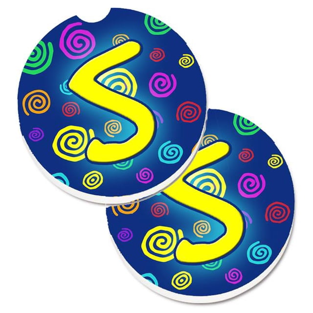 Letter S Initial Monogramme Bleu Tourbillons Ensemble de 2 Porte-Gobelets sous-Verre de Voiture