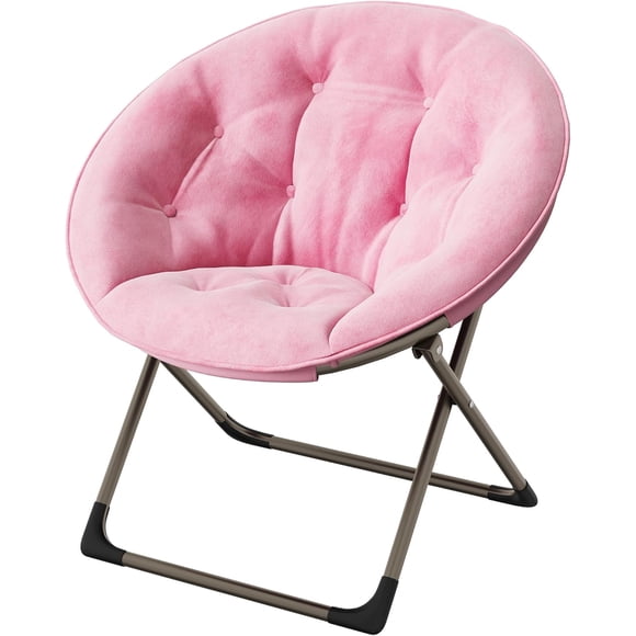 Bingirl Cozy Saucer Chair with Faux Fur & Metal Frame: Soft Plush Folding Lounge Chair for Bedroom, Living Room & Dorm | Perfect Gift for All Ages - Pink Gold Edition|