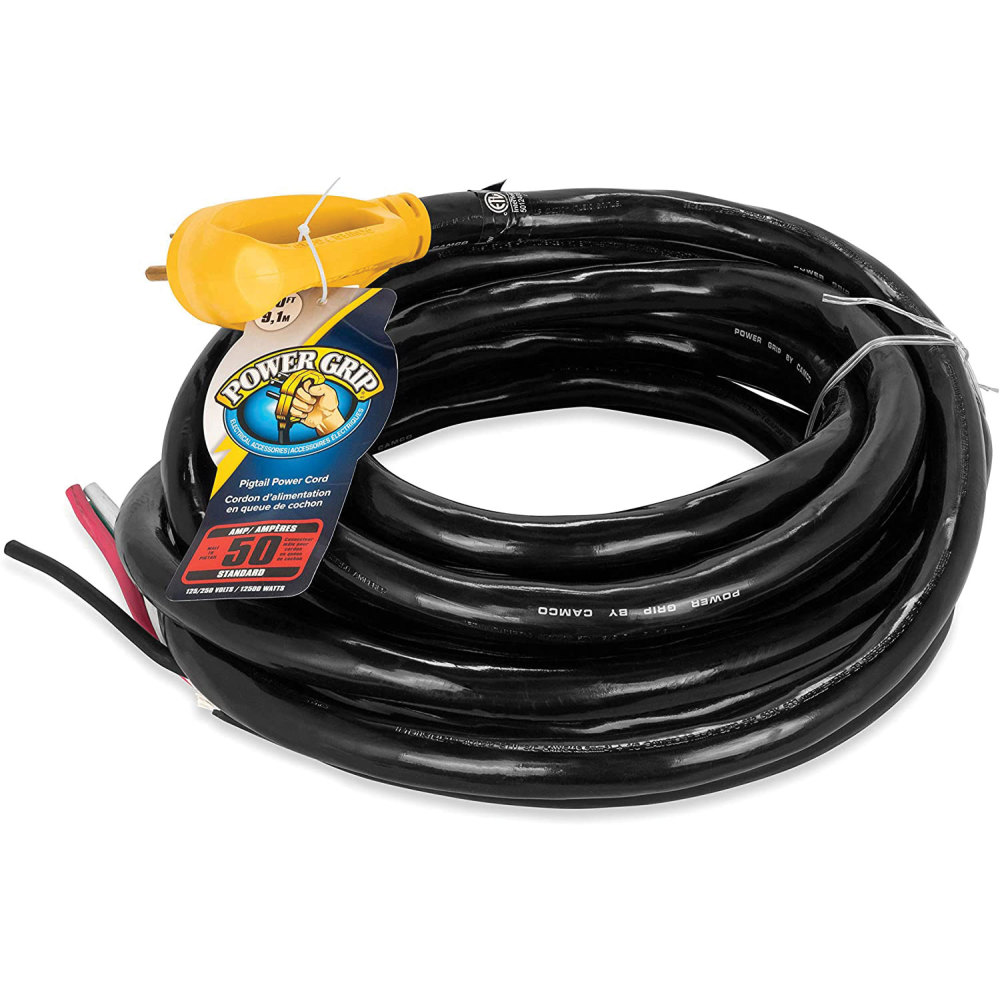 Camco 55189 PowerGrip Pigtail Power Cord, Hardwire 30', 50 Amp