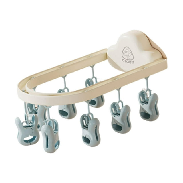 Percha de secado giratoria portátil con 8 pinzas para balcón, secado de calcetines Azul