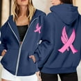 thumbnail image 2 of Hoodie Women Oversized Womens Sweatshirt Cropped Zip Up Casual Wear Women's Pullover Cancer Awareness Month Long Sleeve Pocket Drawstring For Everyday, 2 of 6