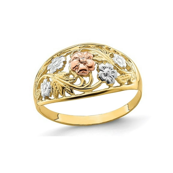 Ladies 14K Yellow Two Tone Flower Gold Ring