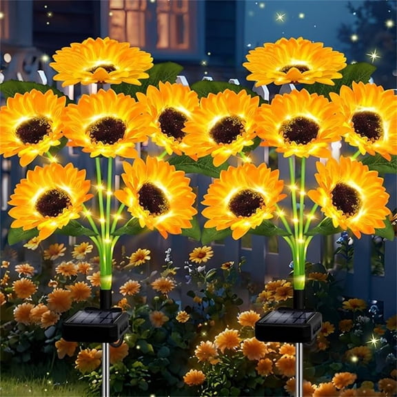 27.56 inch Six Head Solar Sunflower Lamp, LED Waterproof Garden Stake Light, Elegant Outdoor Yard Ornament, Artistic Landscape Lighting for Patio and Garden Scenery