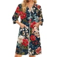 thumbnail image 2 of Robes for Women Zipper Lightweight 3/4 Sleeve Bathrobes for Women Zipper Front Knee Length Vintage Floral Print Casual Pajama Sleepwear with Pockets Navy S, 2 of 7