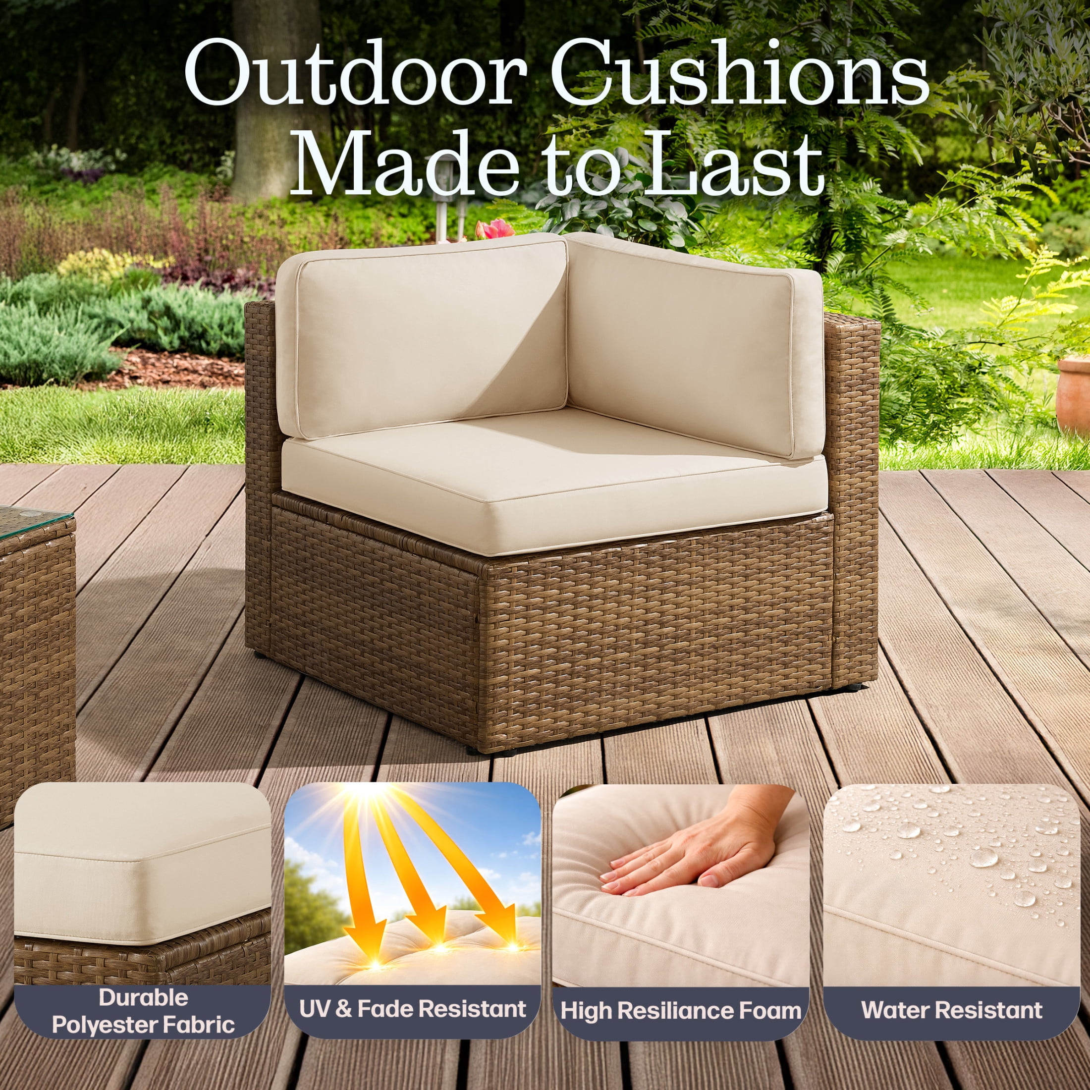 Alaterre Furniture Montara 7Pc Patio Furniture Set with Outdoor Couch and Table, Tan/Cream
