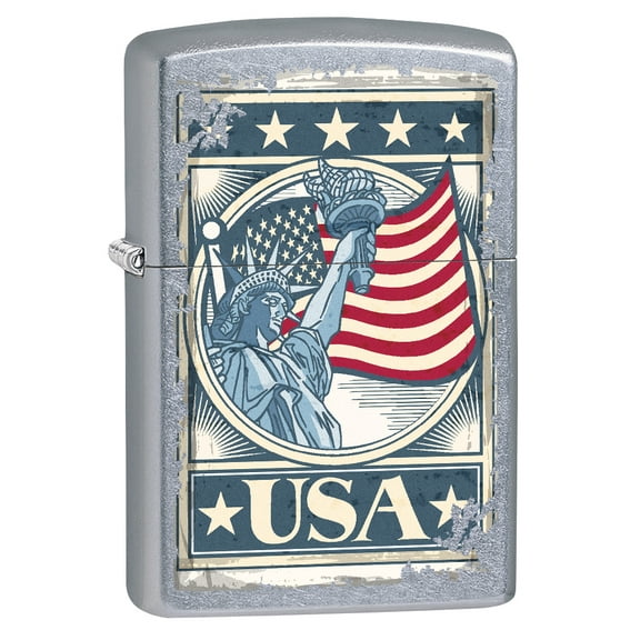 Zippo Lighter: Liberty Flag - Street Chrome