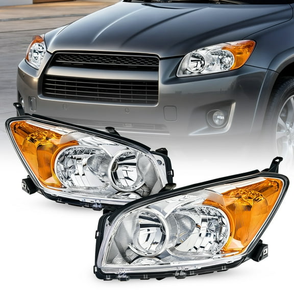Headlights for 2009-2012 Toyota RAV4 Chrome Amber Headlamps Left Right Pair
