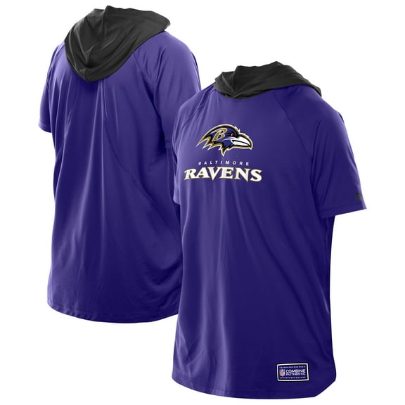 Men's New Era Purple Baltimore Ravens Combine Authentic Hooded Raglan Short-Sleeve T-Shirt