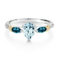 thumbnail image 2 of Gem Stone King 925 Silver 10K Yellow Gold Pear Shape Sky Blue Aquamarine London Blue Topaz and White Lab Grown Diamond Engagement Ring for Women (1.10 Cttw, Available in Size 5,6,7,8,9), 2 of 3