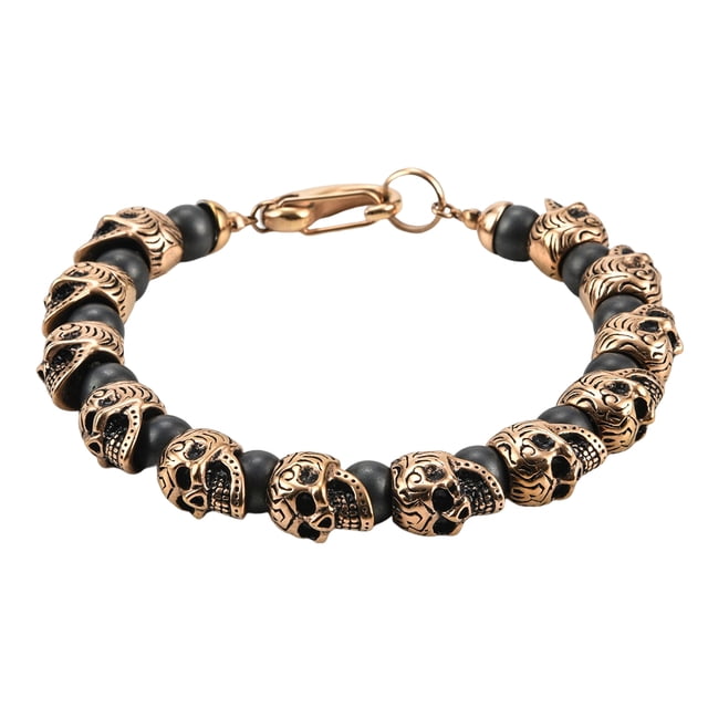 Pulseras de cuentas de calavera Qarigey Acero Titanio Dorado Rosa